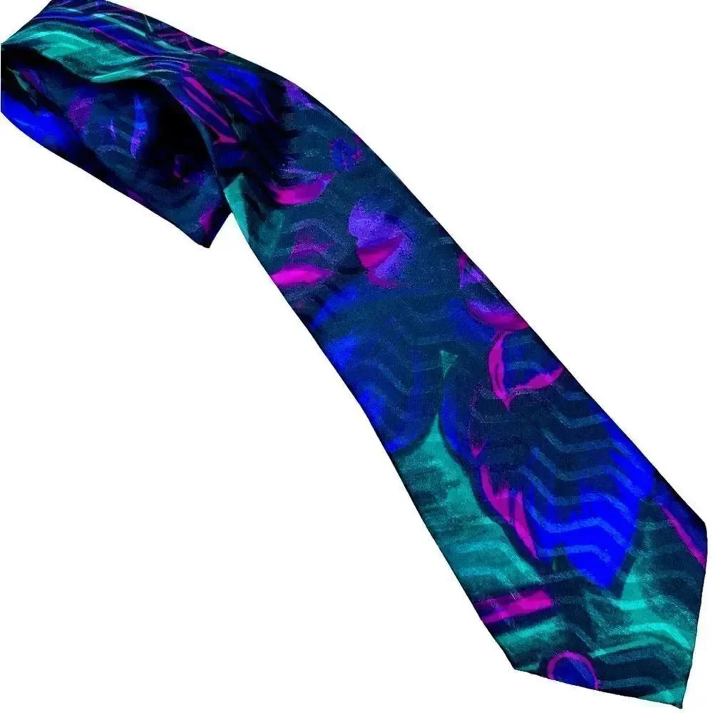 Vintage Picasso tropical flower purple and green silk tie